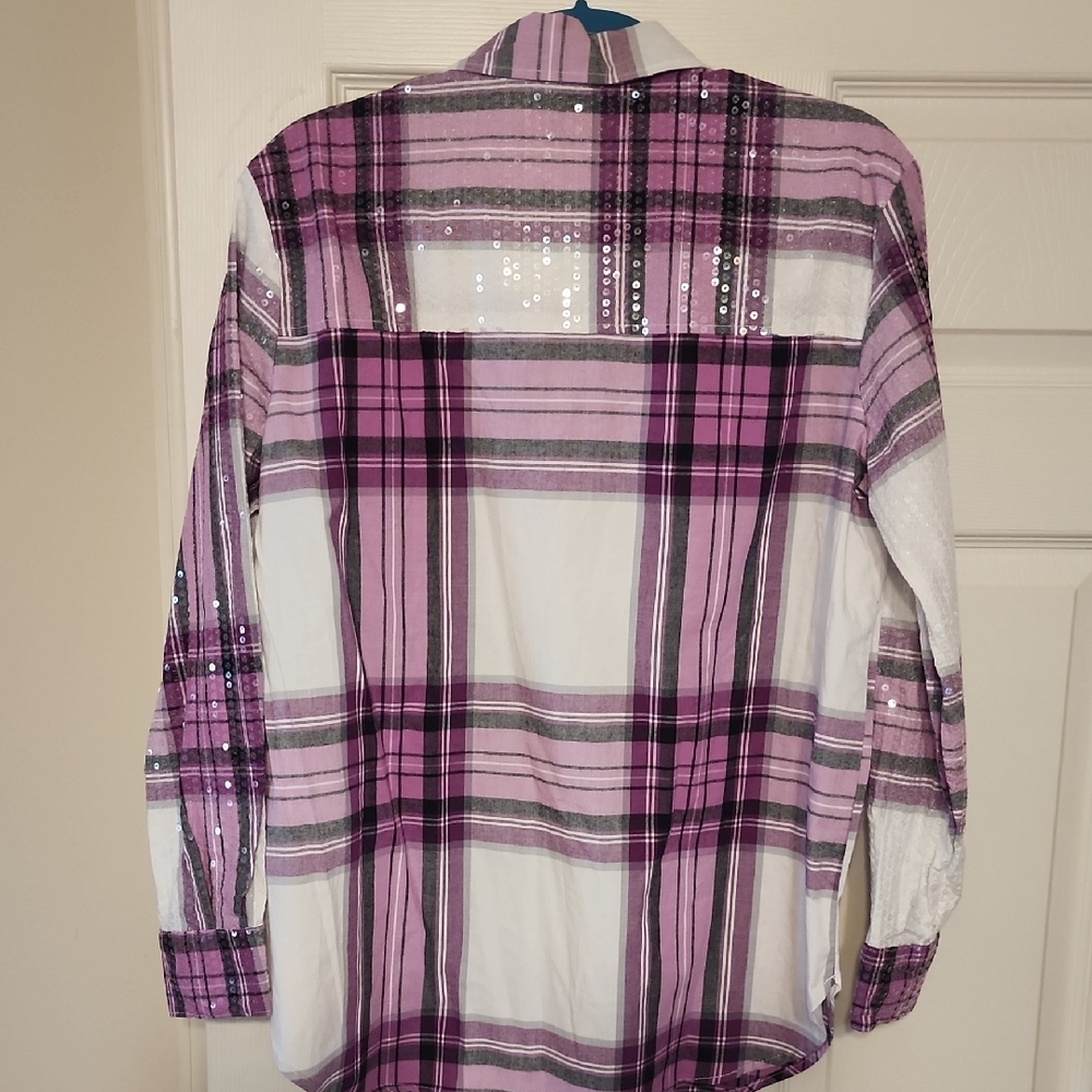 Cato Pink and White Plaid Blouse with Sequins - Picture 7 of 7